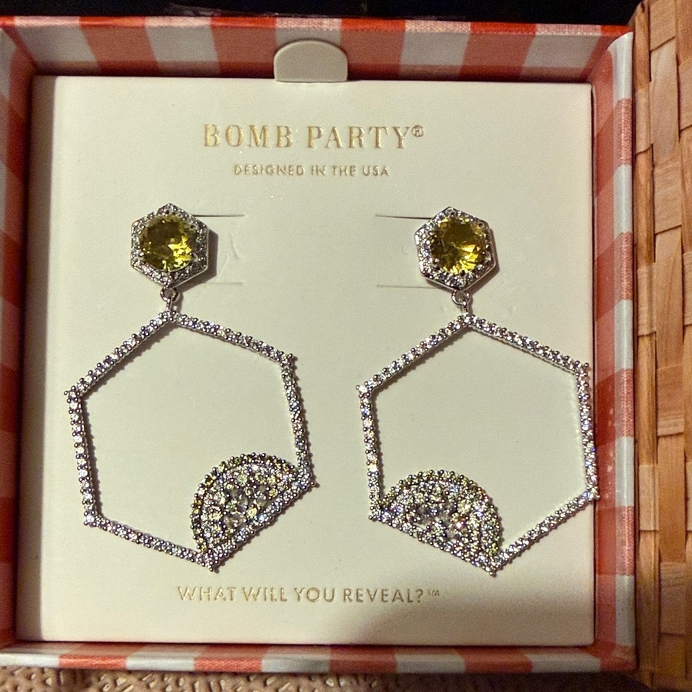 Bomb Party Gold-Tone Hexagon Drop Earrings with Yellow Stones